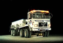 Fred Andrews experimented with a variety of combinations to help get large quantities of superphosphate and lime on the ground in Southland cost effectively and this monster 8x8 MAN was one of duo, the other being a Merc 8X8 that he put to work.