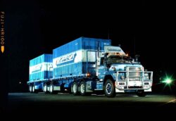 'Misty Blue' - International Paystar contracted to Mainfreight by Trevor Lowrey in the eighties, and I believe it was powered by a 6V92 Detroit Diesel.