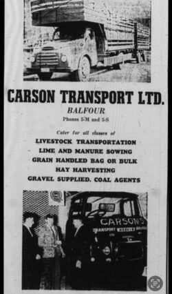 Carson Transport operated out of Balfour in Southland and promoted their services with this advert in the 1960s.