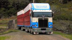An International ProSleeper Eagle at work on livestock haulage in the back-blocks of Canterbury. Legacy - International ProSleeper stock unit.m4v